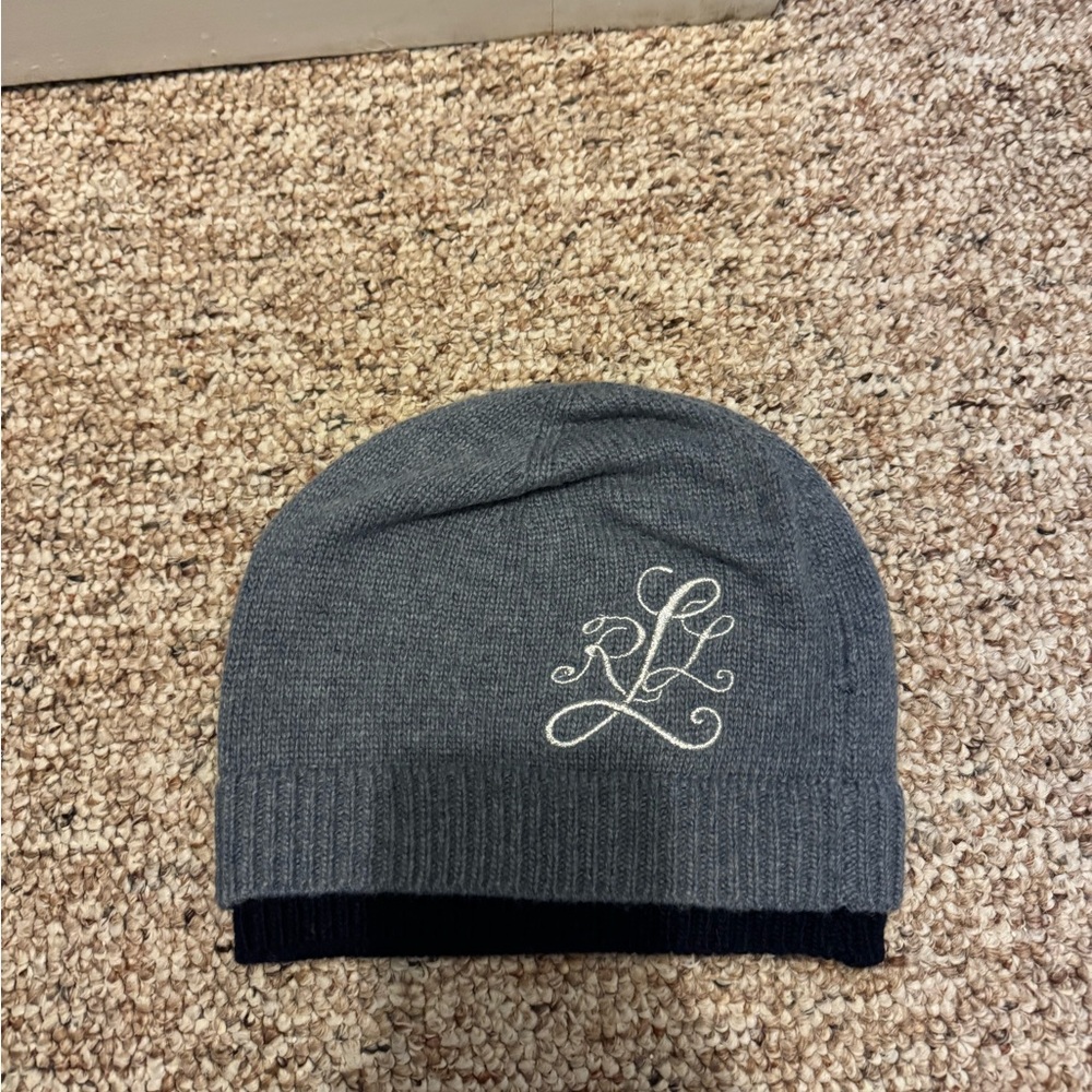 Ralph Lauren Gray Knit Hat with Embroidered Logo
